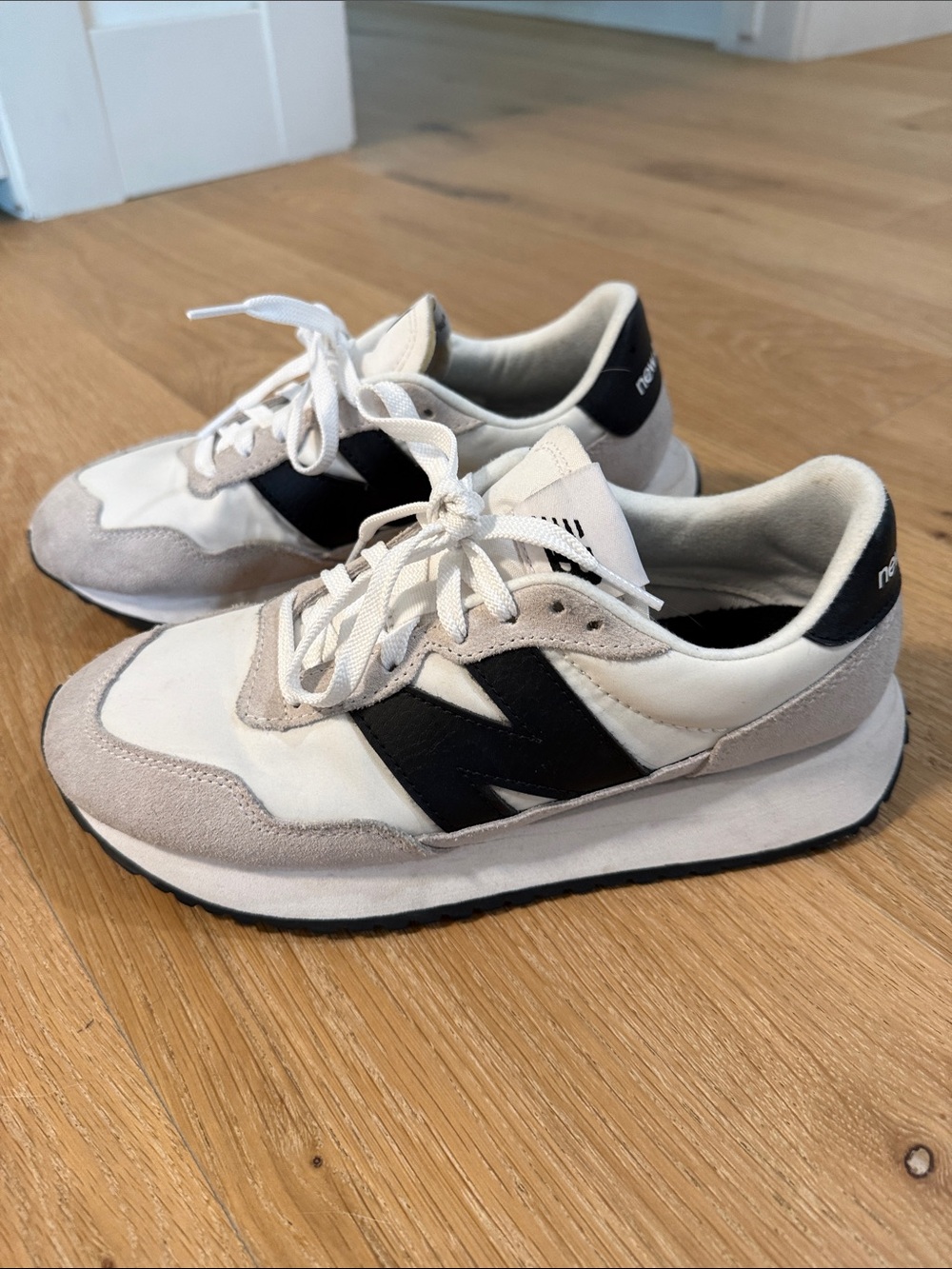 New Balance White and Black Retro Mesh Suede Sneakers